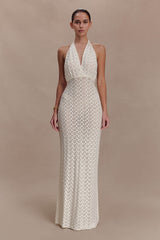 Deeliah Halterneck Crochet Maxi Dress -  Ivory