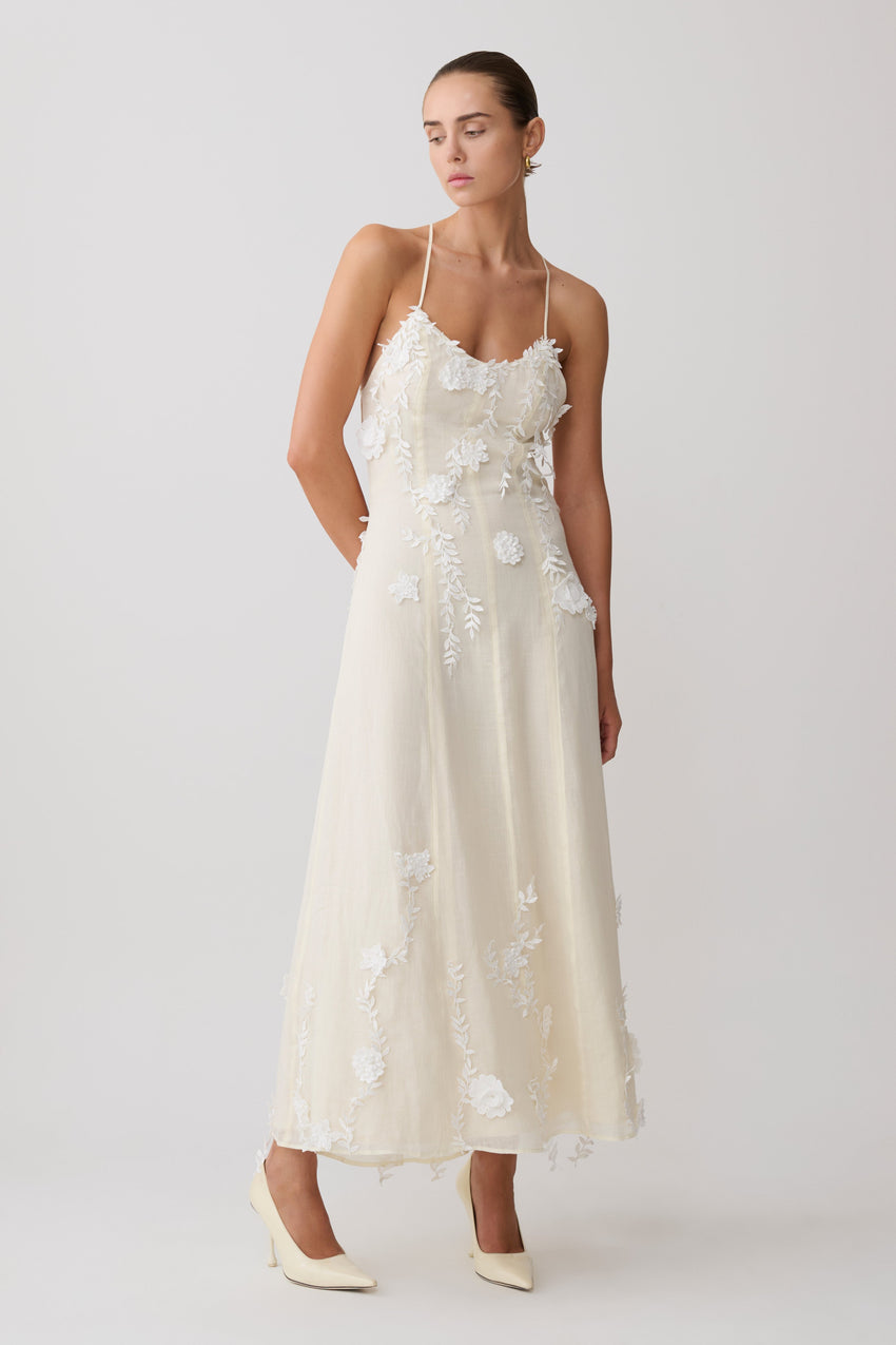 Odette Floral Lace Midi Dress - Buttermilk