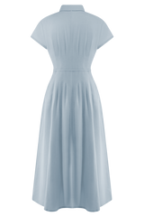 Aysha Buttoned Linen Midi Dress - Cornflower Blue